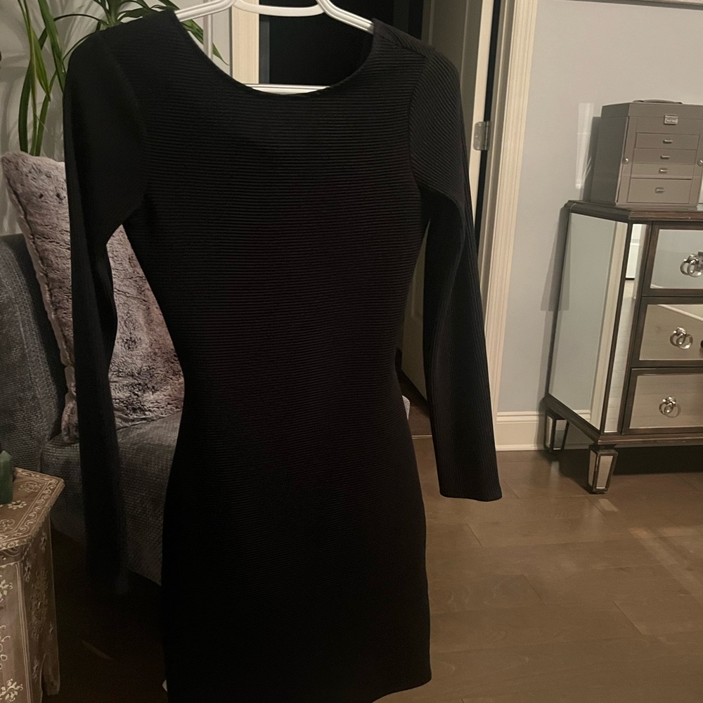 Express Black Bodycon Dress 3/4 Sleeve Crew Neck